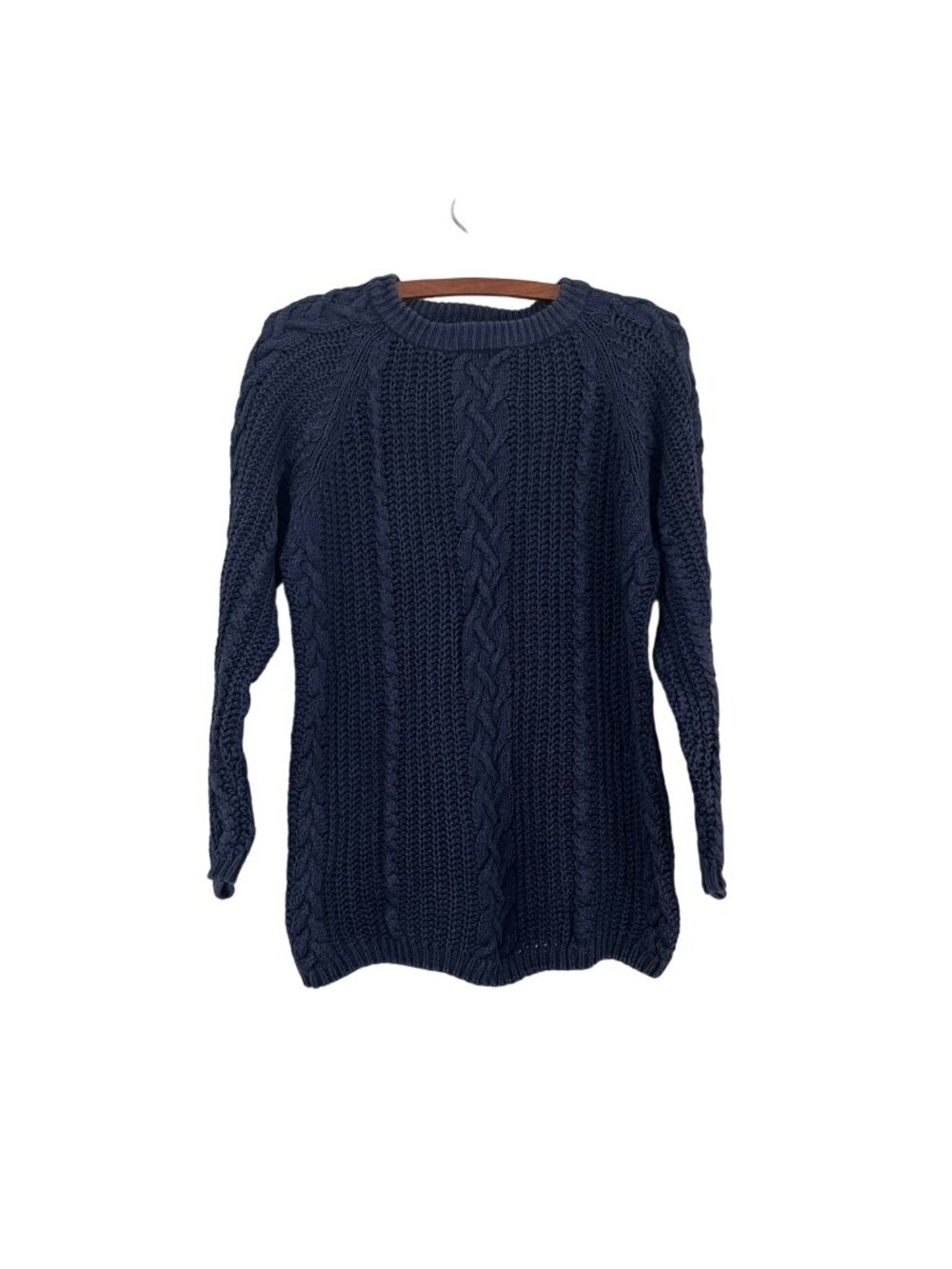 Vintage Hunters Run Navy Blue Ramie Cable Knit Fisherman Sweater Womens Size S